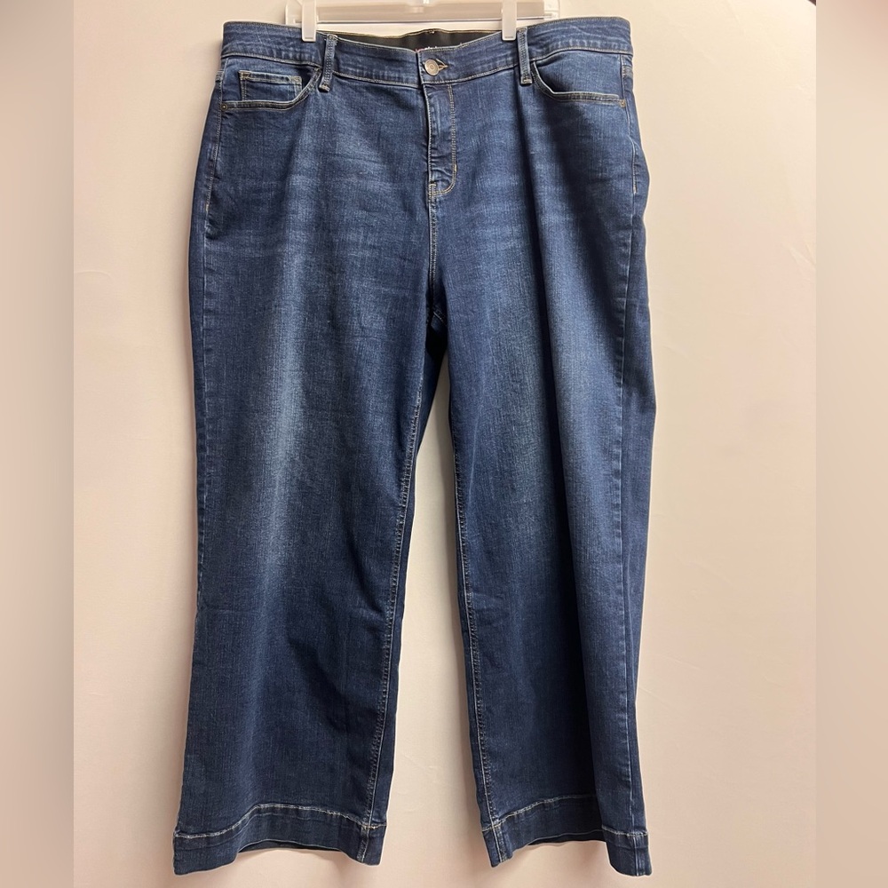 Liz Claiborne‎ Women Wide Leg High Rise Stretch Blue Denim Jeans Plus Sz 20